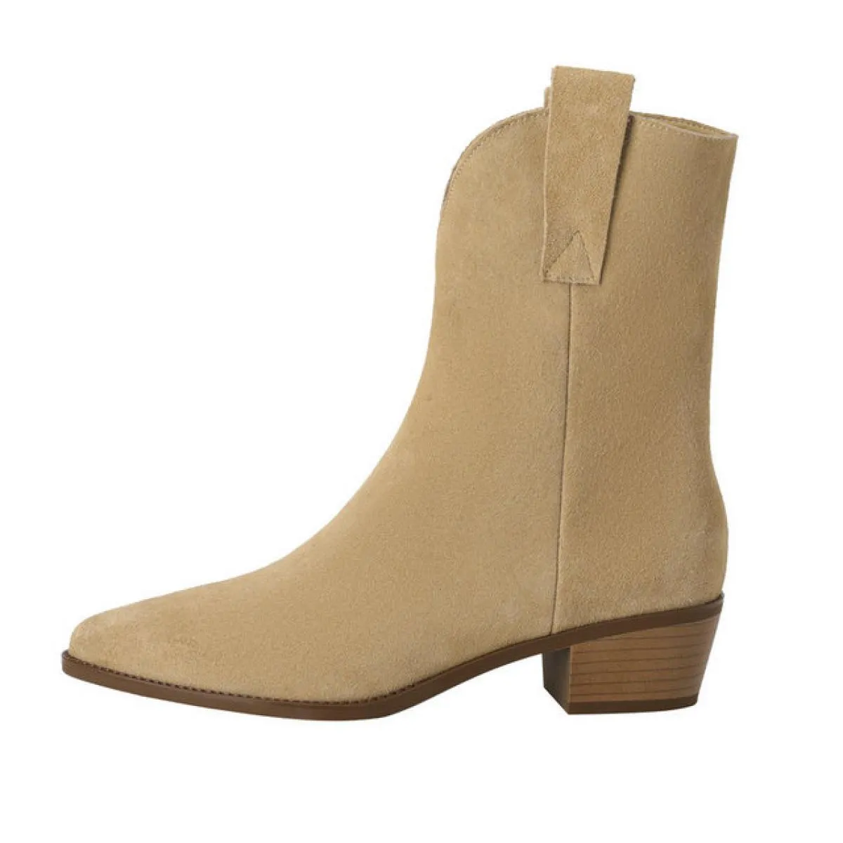 Stivaletti Chelsea alla caviglia da donna 100% pelle scamosciata di mucca Scarpe da donna a punta con tacco spesso e tacco medio
