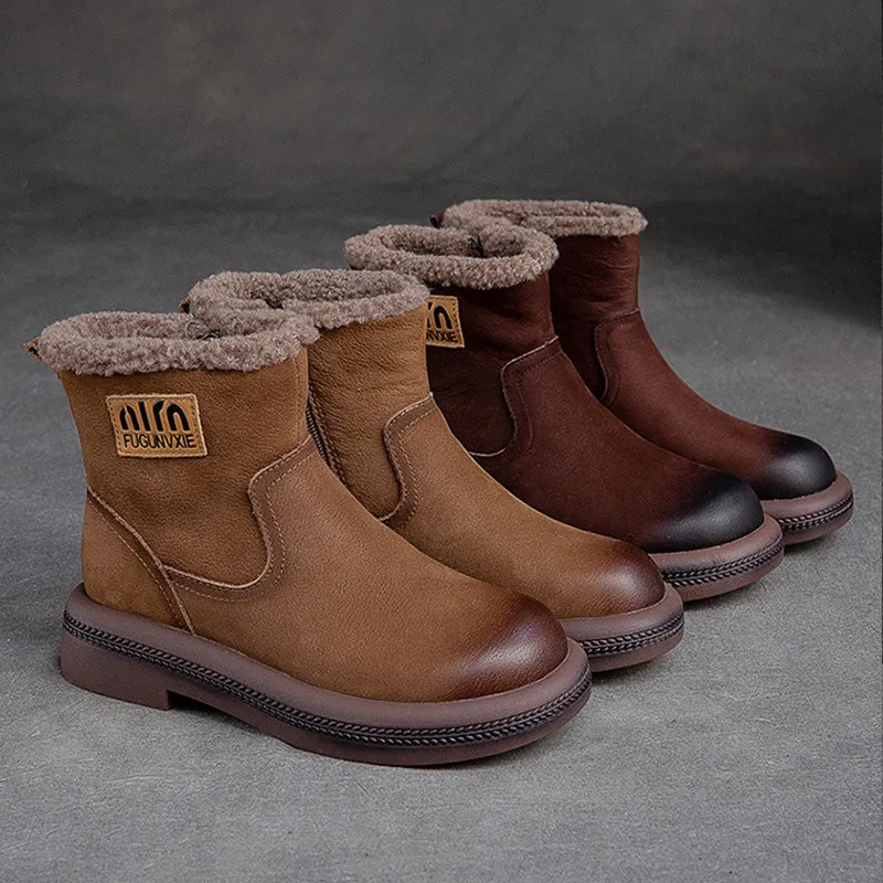 Stivali da neve con pelliccia patchwork in pelle retrò da donna