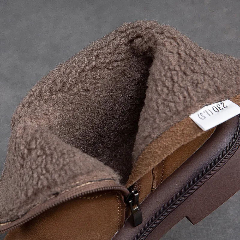 Stivali da neve con pelliccia patchwork in pelle retrò da donna