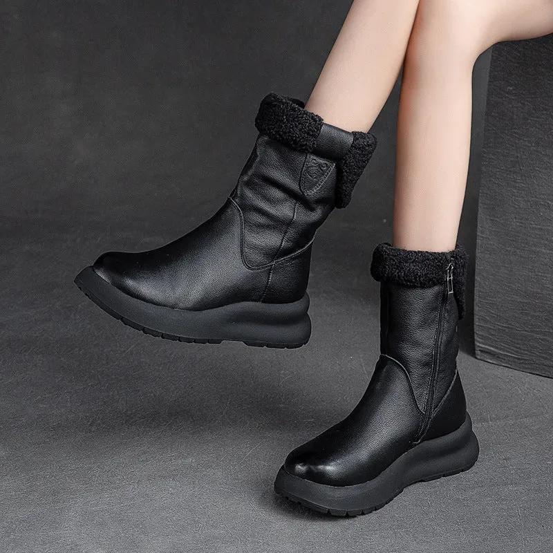 Stivali da neve con pelo in pelle patchwork retrò da donna