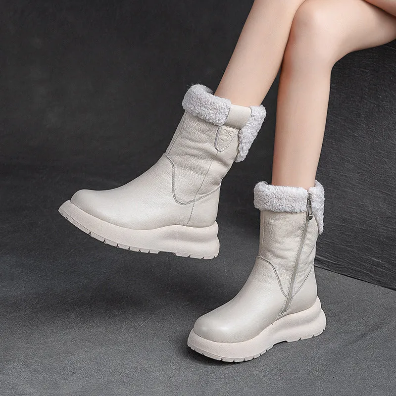 Stivali da neve con pelo in pelle patchwork retrò da donna