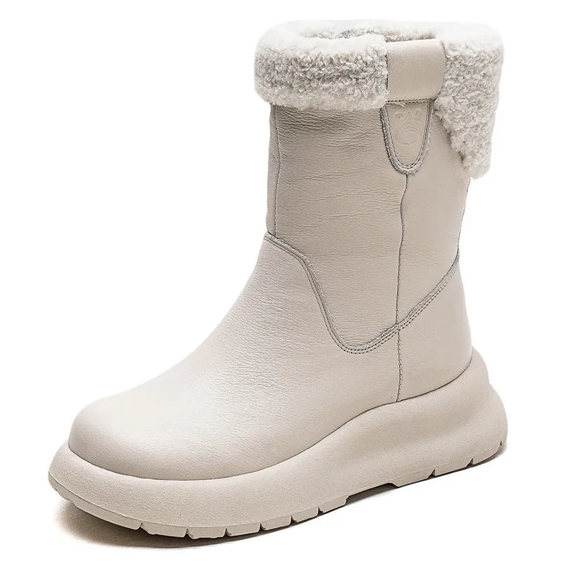 Stivali da neve con pelo in pelle patchwork retrò da donna