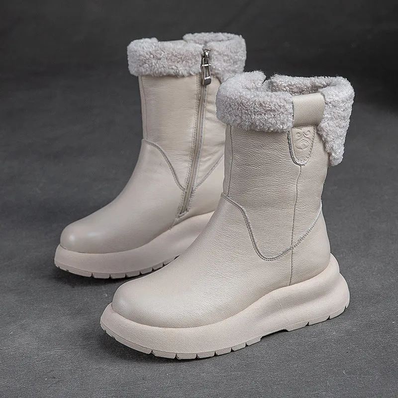 Stivali da neve con pelo in pelle patchwork retrò da donna