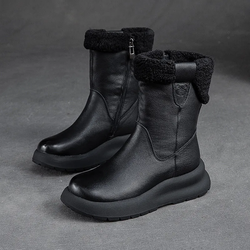 Stivali da neve con pelo in pelle patchwork retrò da donna