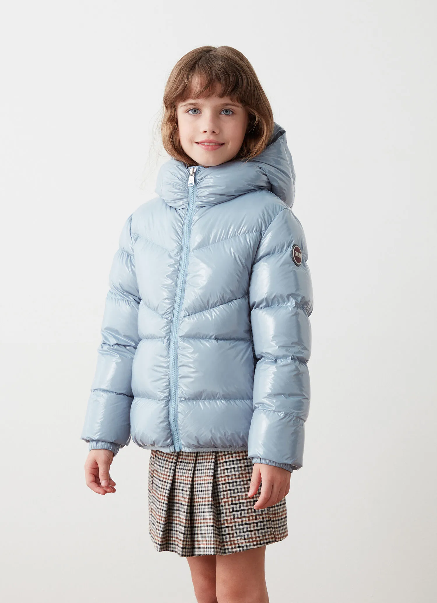 Super-glossy down jacket with hood