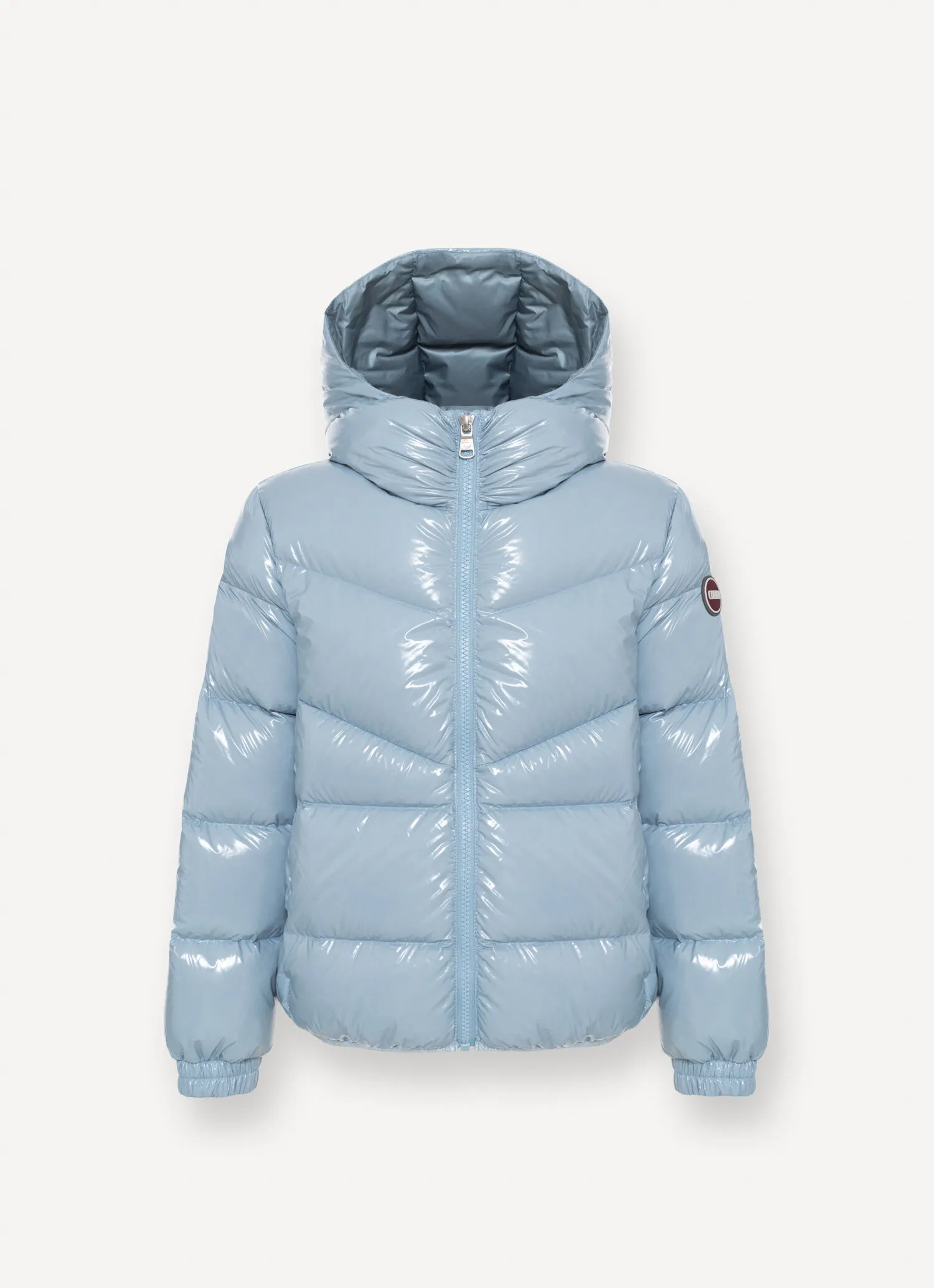 Super-glossy down jacket with hood