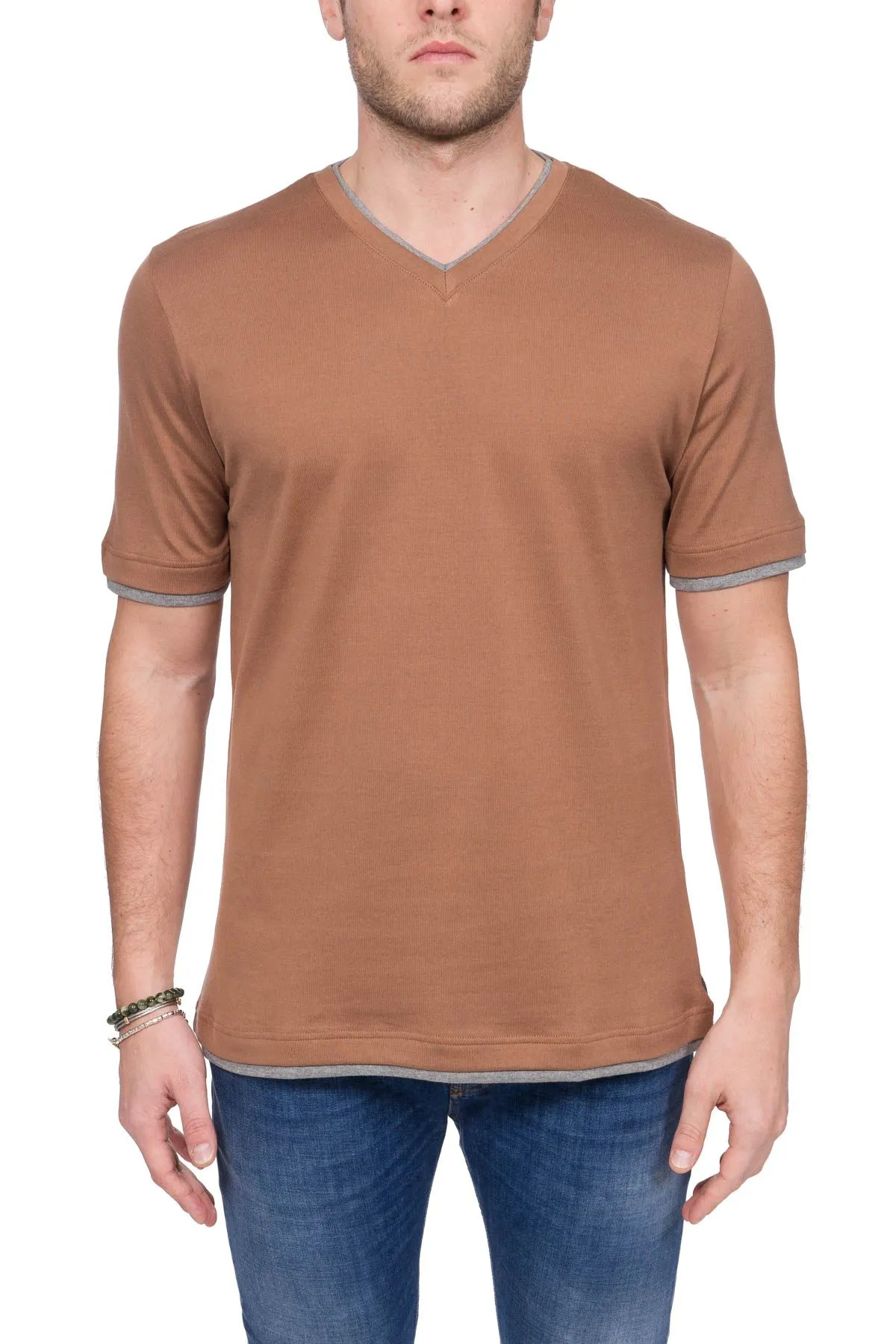 T-SHIRT MARRONE IN COTONE PLATINUM