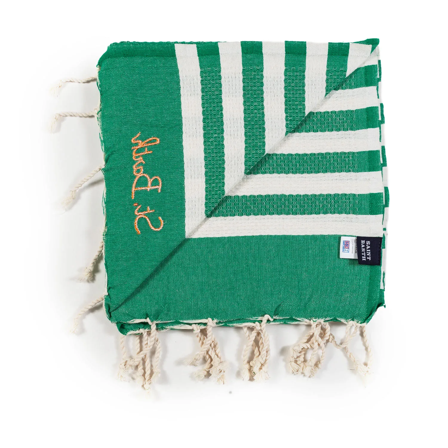 Telo Mare Fouta Bianco Naturale E Verde A Righe