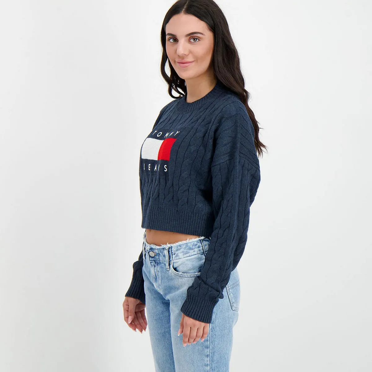      TOMMY JEANS MAGLIONE GIROCOLLO A TRECCE LOGO DONNA  