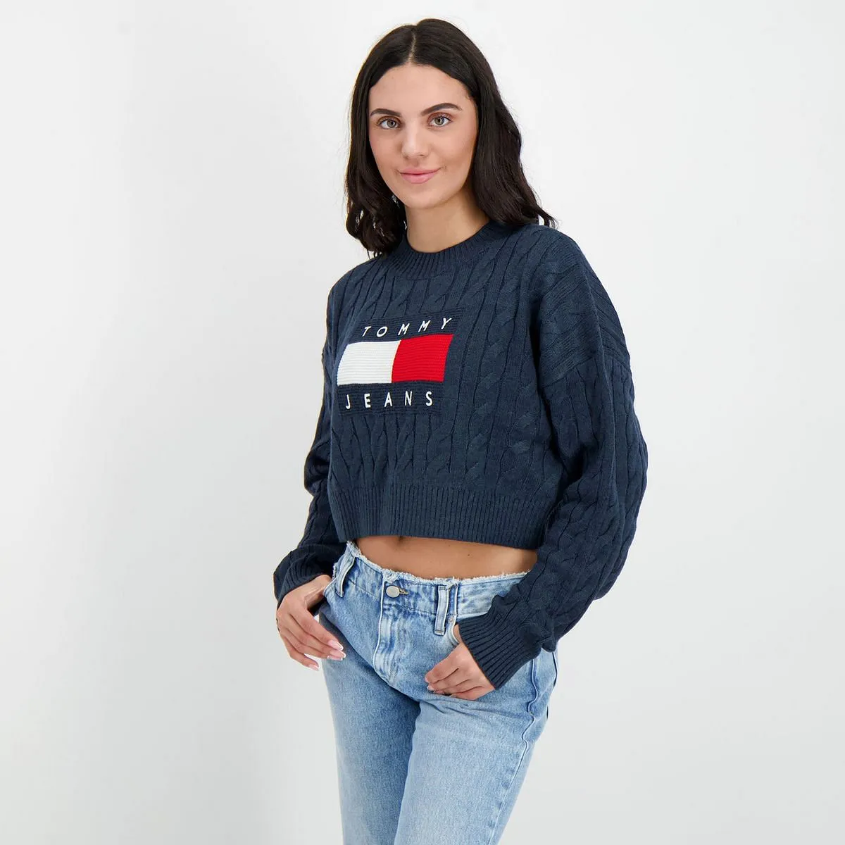      TOMMY JEANS MAGLIONE GIROCOLLO A TRECCE LOGO DONNA  