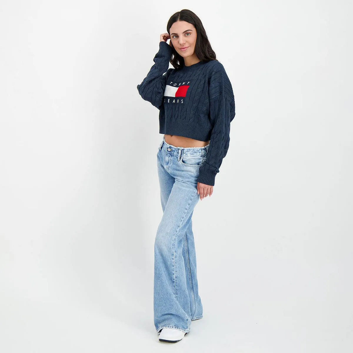      TOMMY JEANS MAGLIONE GIROCOLLO A TRECCE LOGO DONNA  