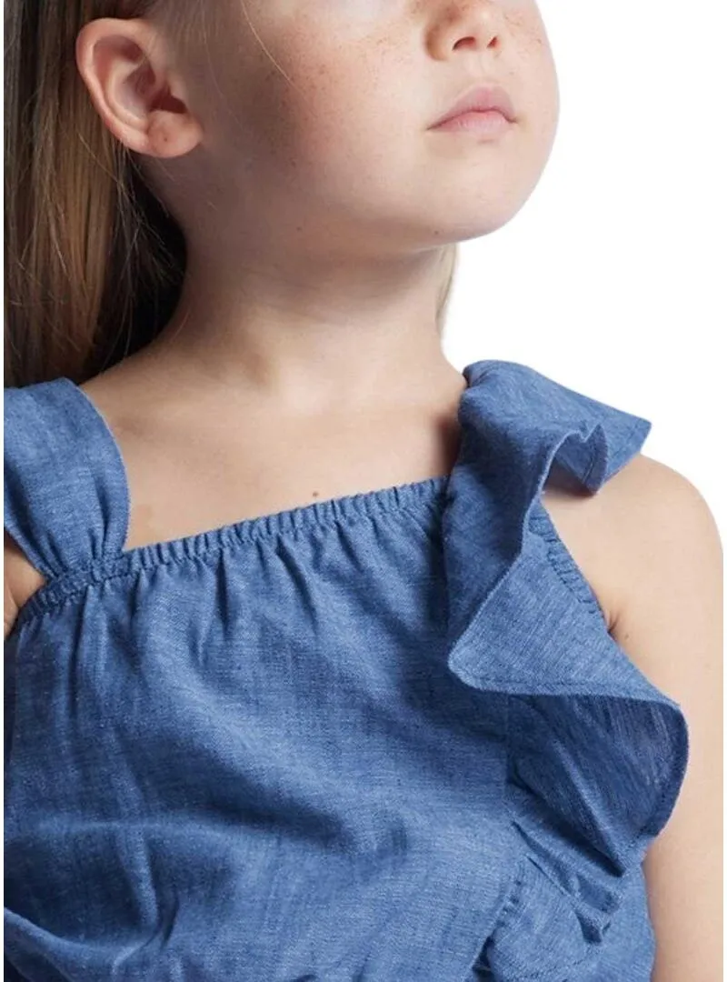 Top Mayoral in lino blu per bambina.