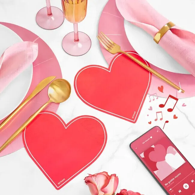 Tovaglioli rossi a forma di cuore 16 x 15,5 cm - 20 pz.