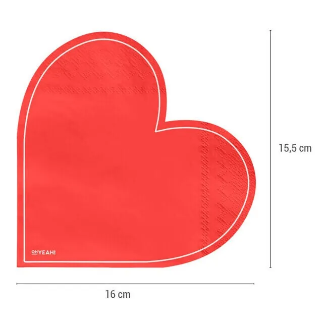 Tovaglioli rossi a forma di cuore 16 x 15,5 cm - 20 pz.
