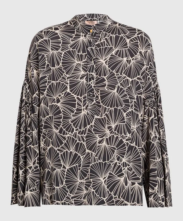 Twinset Blusa nera con stampa floreale 222TP2523