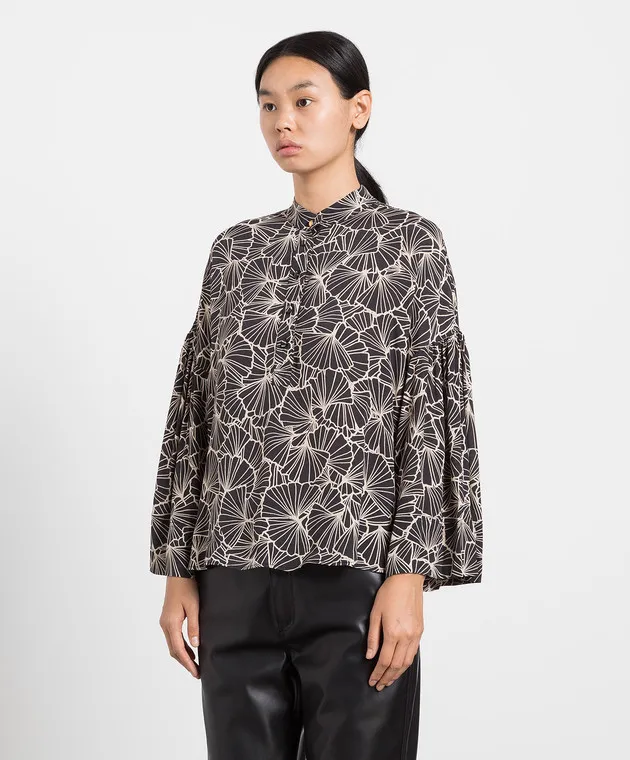 Twinset Blusa nera con stampa floreale 222TP2523