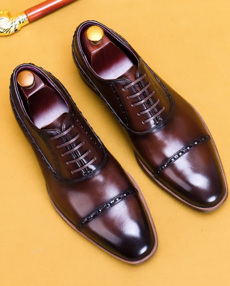 Uomo in pelle pieno fiore Vintage design italiano Uomo Business Scarpe eleganti in vera pelle Scarpe oxford fatte a mano per uom
