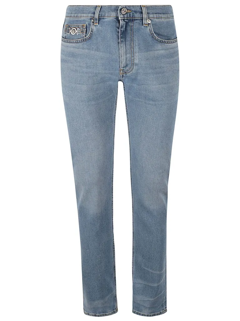 VERSACEPANT DENIM STRETCH DENIM + J STONE WASHING Faded Light Blue