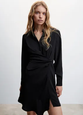Vestito nero collo camicia increspato