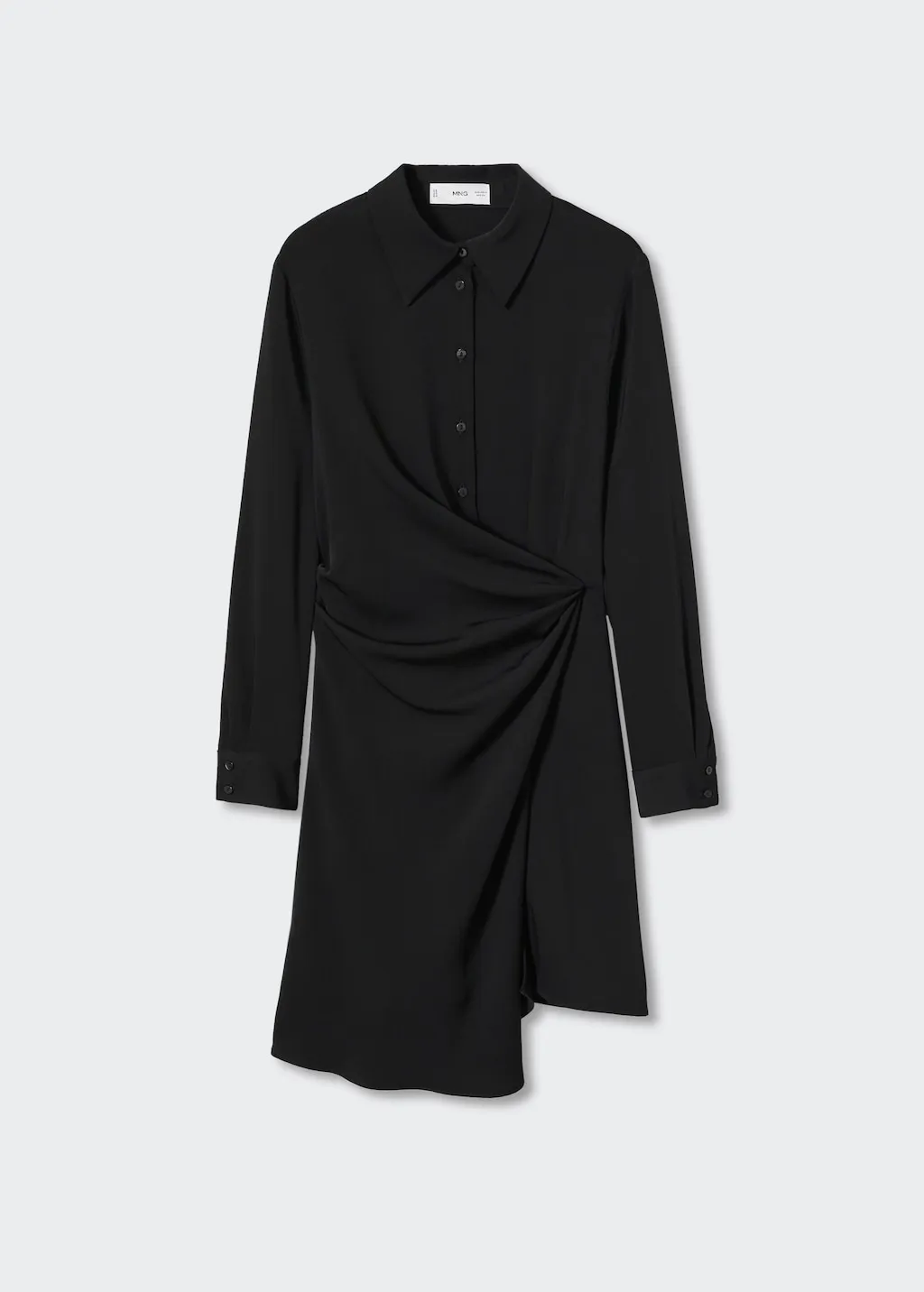Vestito nero collo camicia increspato