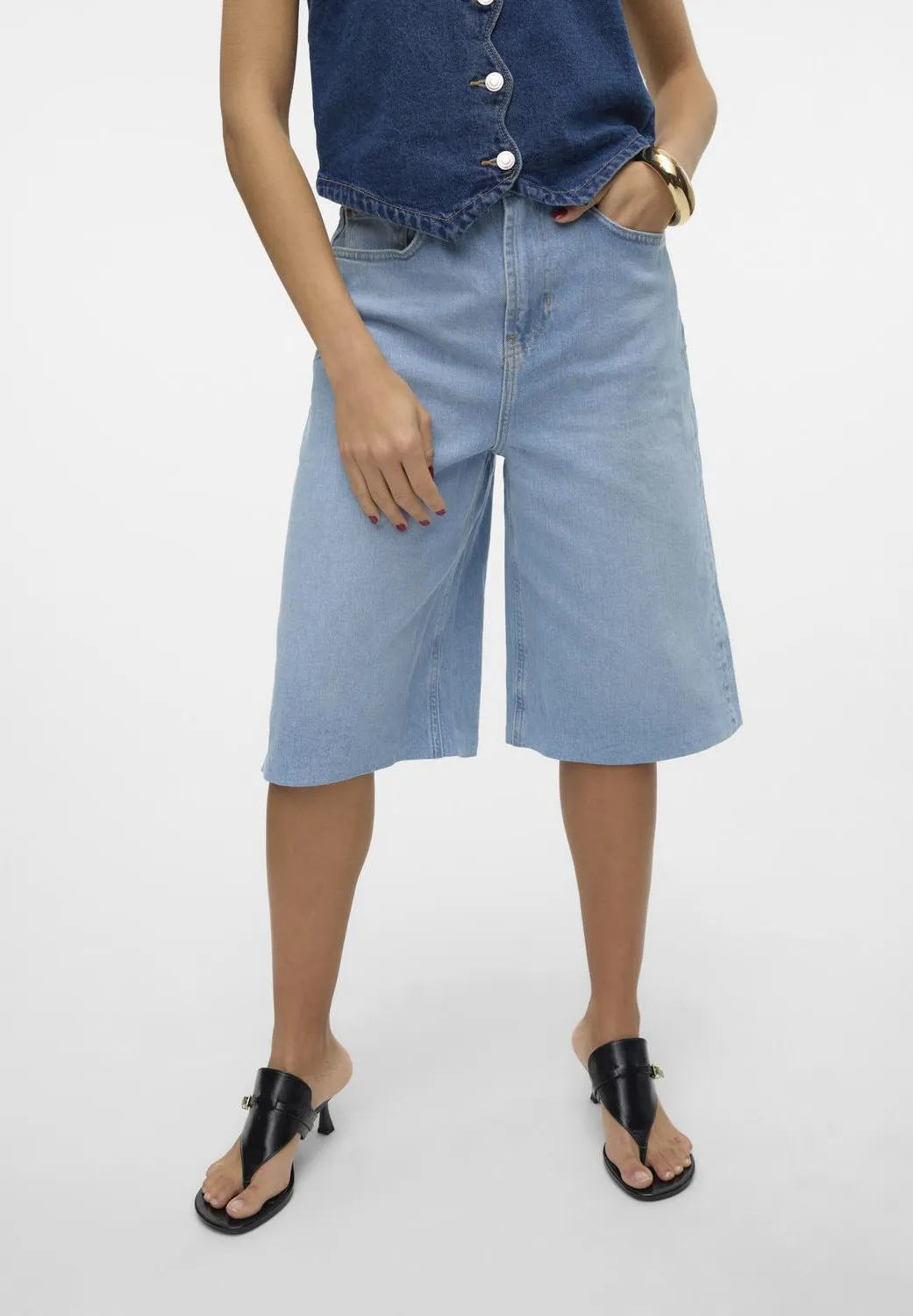 VMROWENA LONG WIDE - Shorts di jeans