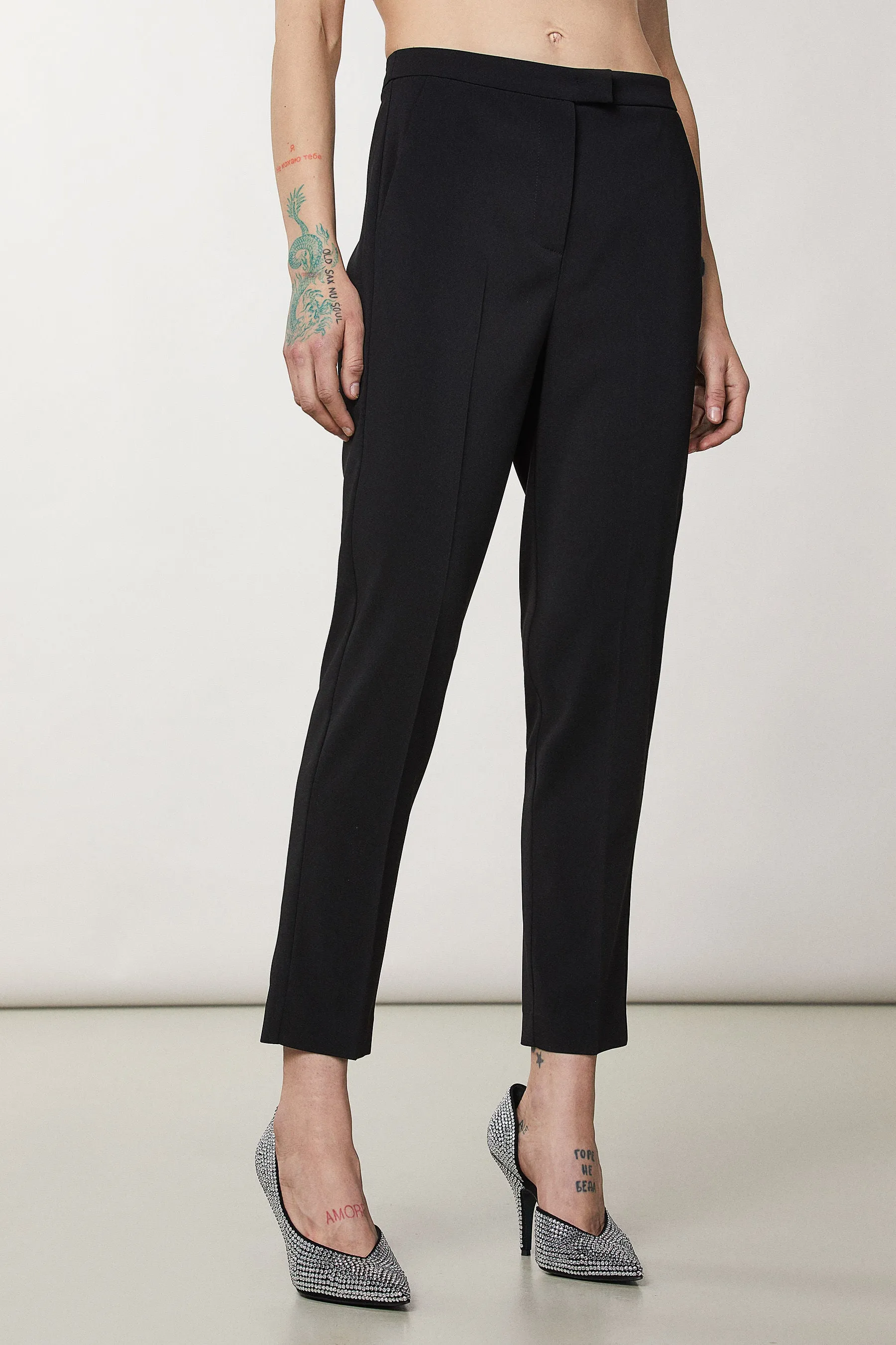 W3-8P0545 Pantalone Crepe Nero  
