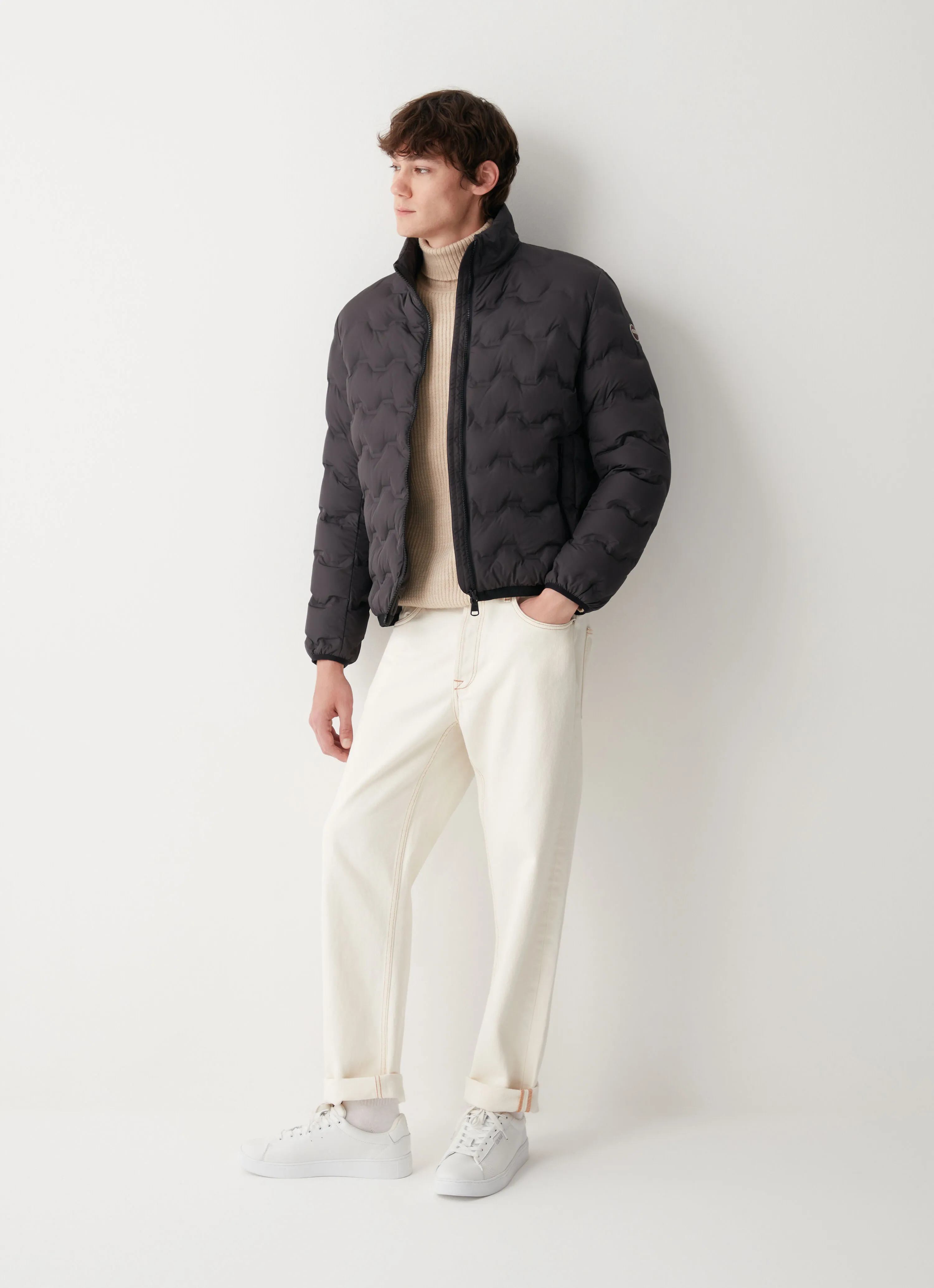 Wavey quilted down jacket with grosgrain band