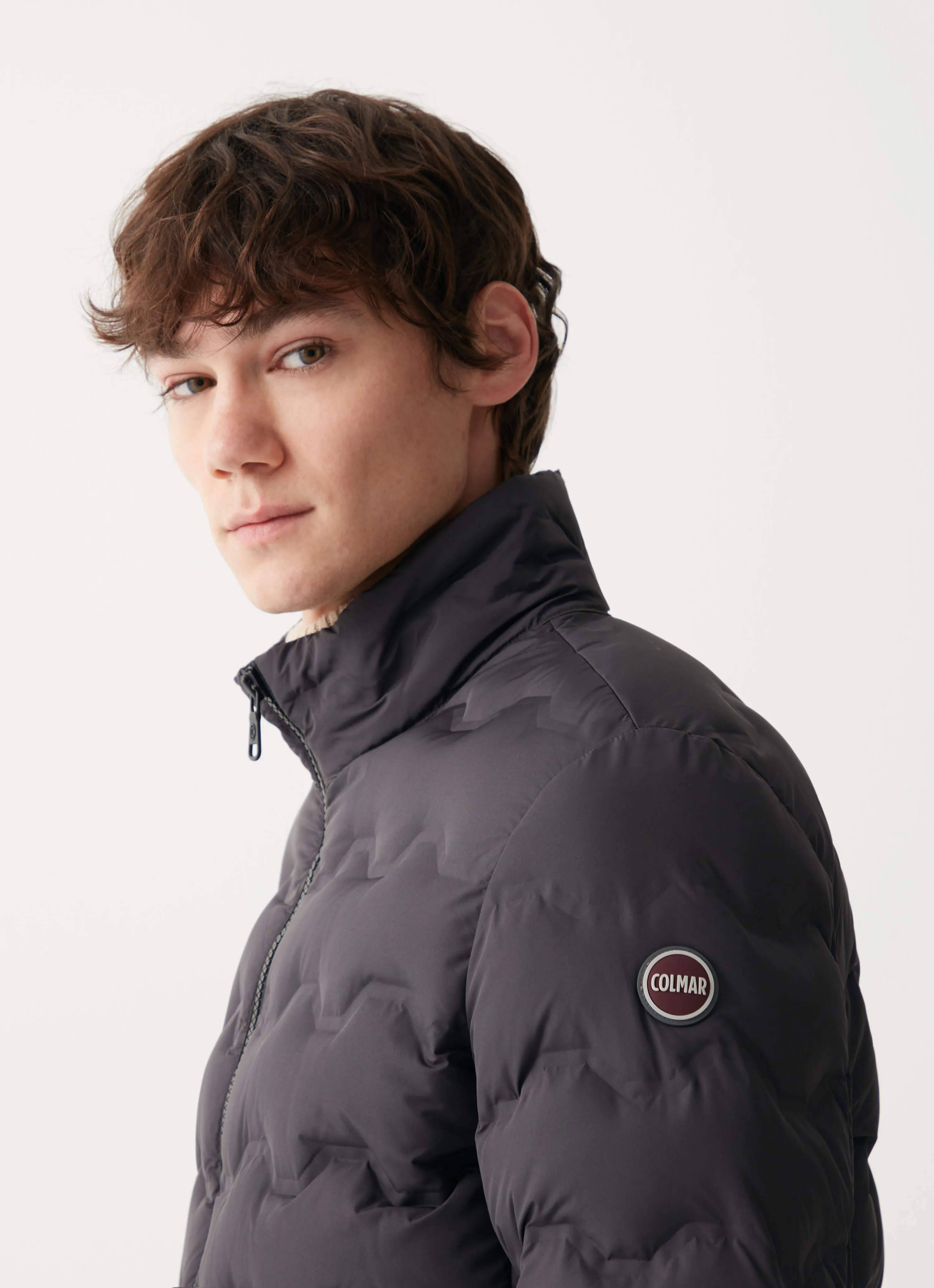Wavey quilted down jacket with grosgrain band