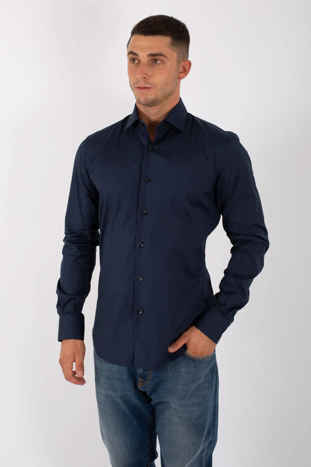 Xacus Camicia Classica Stretch Blu Uomo